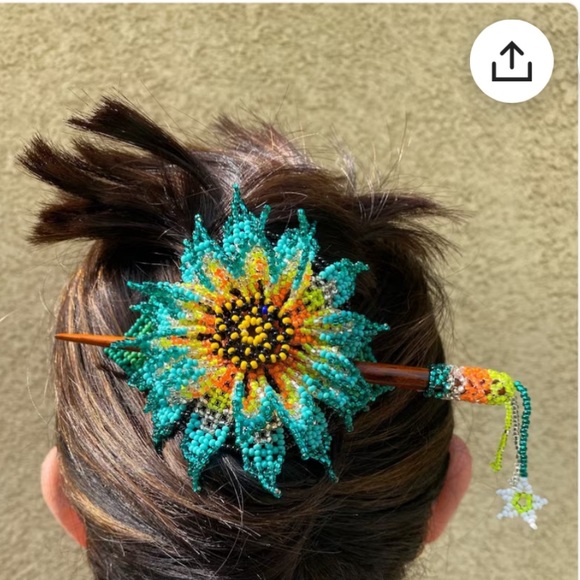 unbranded Accessories - Orange Beaded Hair Wooden Stick Flower accessories